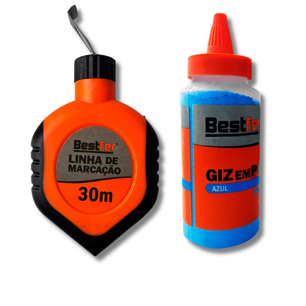 Kit Gesseiro Giz de Linha Azul e 30 Metros Linha de Marcação