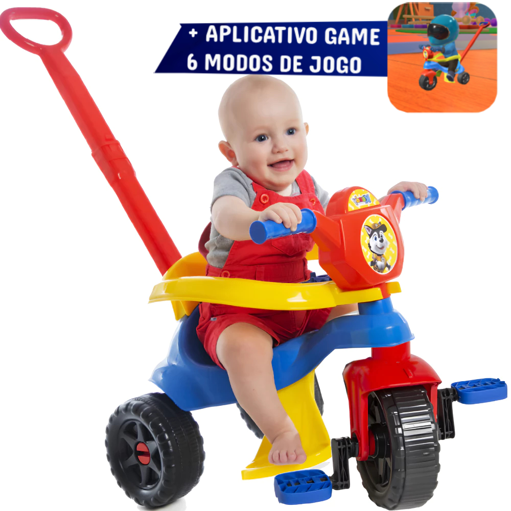 Triciclo Motoca + Game Aplicativo 3D - Menino Completa Par de Pedais, Empurrador, Protetor e Apoi em Oferta na Shopee