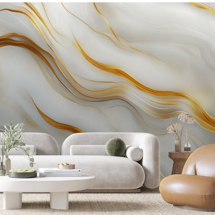 Papel de Parede Para Sala Papel de Parede 3D Branco Dourado Elegante Adesivo Lavavel Para Quarto