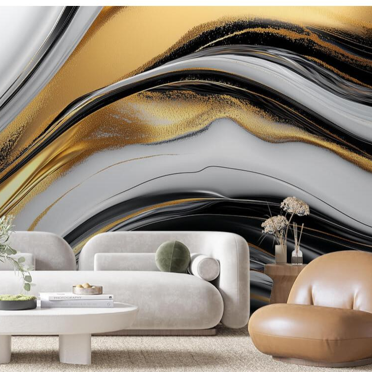 Papel de Parede 3D Robusto Mesclado Dourado Preto Branco Adesivo Lavavel Para Sala Escritorio