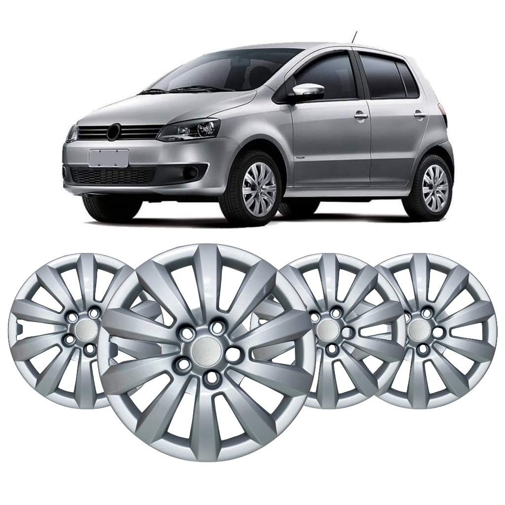 Kit 4 Calota Prata Aro 15 Cubo Padrão Furação 5x100 Modelo Volkswagen Fox Polo
