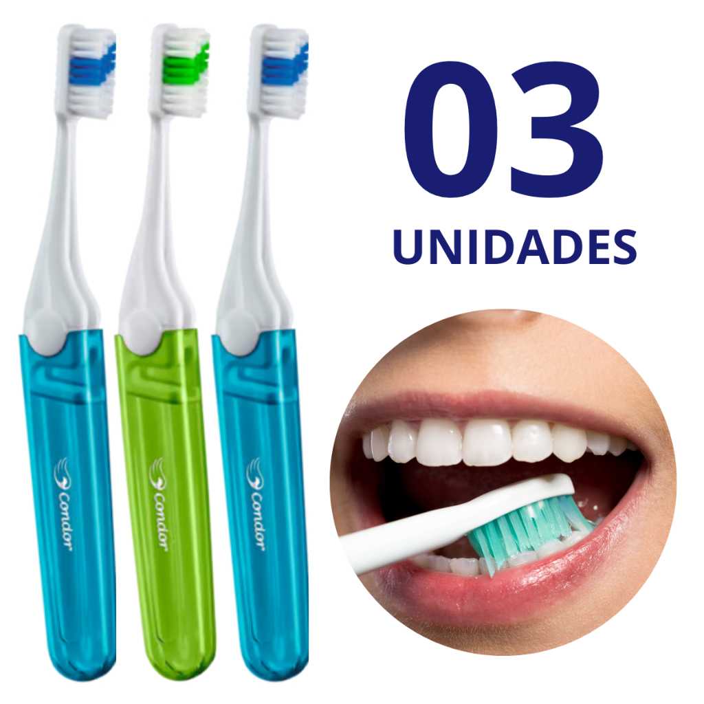 Imagem Kit 3 Unidades de Escova Dental Condor Portátil Estojo Protetor Escova p/ Viagem Higiene Bucal