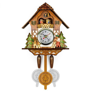 Miniatura de Relógio Cuco Alemão Original, Decoração de Parede, 14 x 26 cm, Com Pendulo, em Madeira Pendulo movimenta