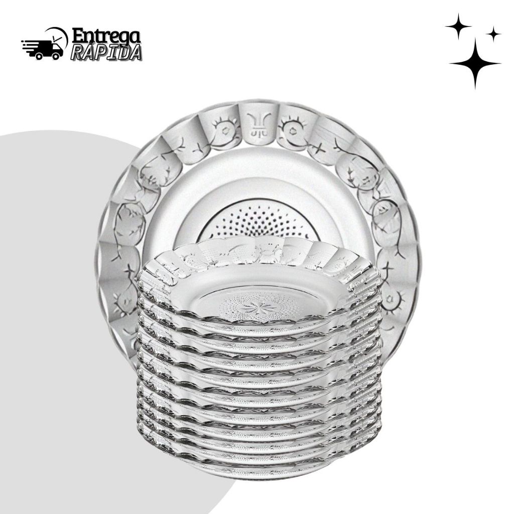 Conjunto com 12 Pratos Fundos Egípcios de Vidro 21,5cm – Design em Alto Relevo, Sofisticado em Oferta na Shopee