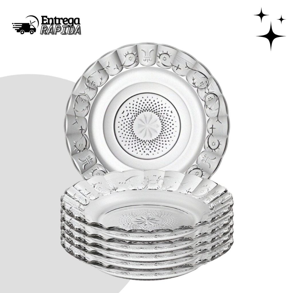 Conjunto com 6 Pratos Fundos Egípcios de Vidro 21,5cm – Design em Alto Relevo, Sofisticado...