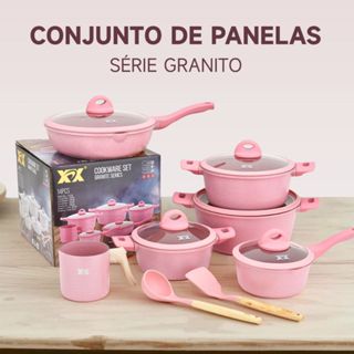 Jogo de Panelas 14 Peças Indução Gás Conjunto de Panelas Revestido em Cerâmica Granito Antiaderente Frigideira Caçarola em Oferta na Shopee