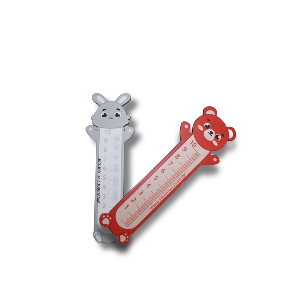 Régua 10cm animais kit com 2 unidades coelhinho e ursinho