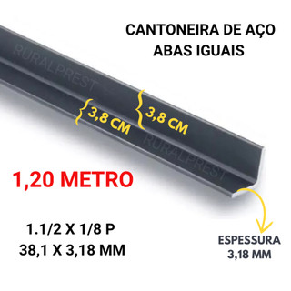 CANTONEIRA DE FERRO 1.1/2 X 1/8 P ABAS IGUAIS - ( 38,10 X 3,18 MM ) - 1 PEÇA DE 1,20 METRO