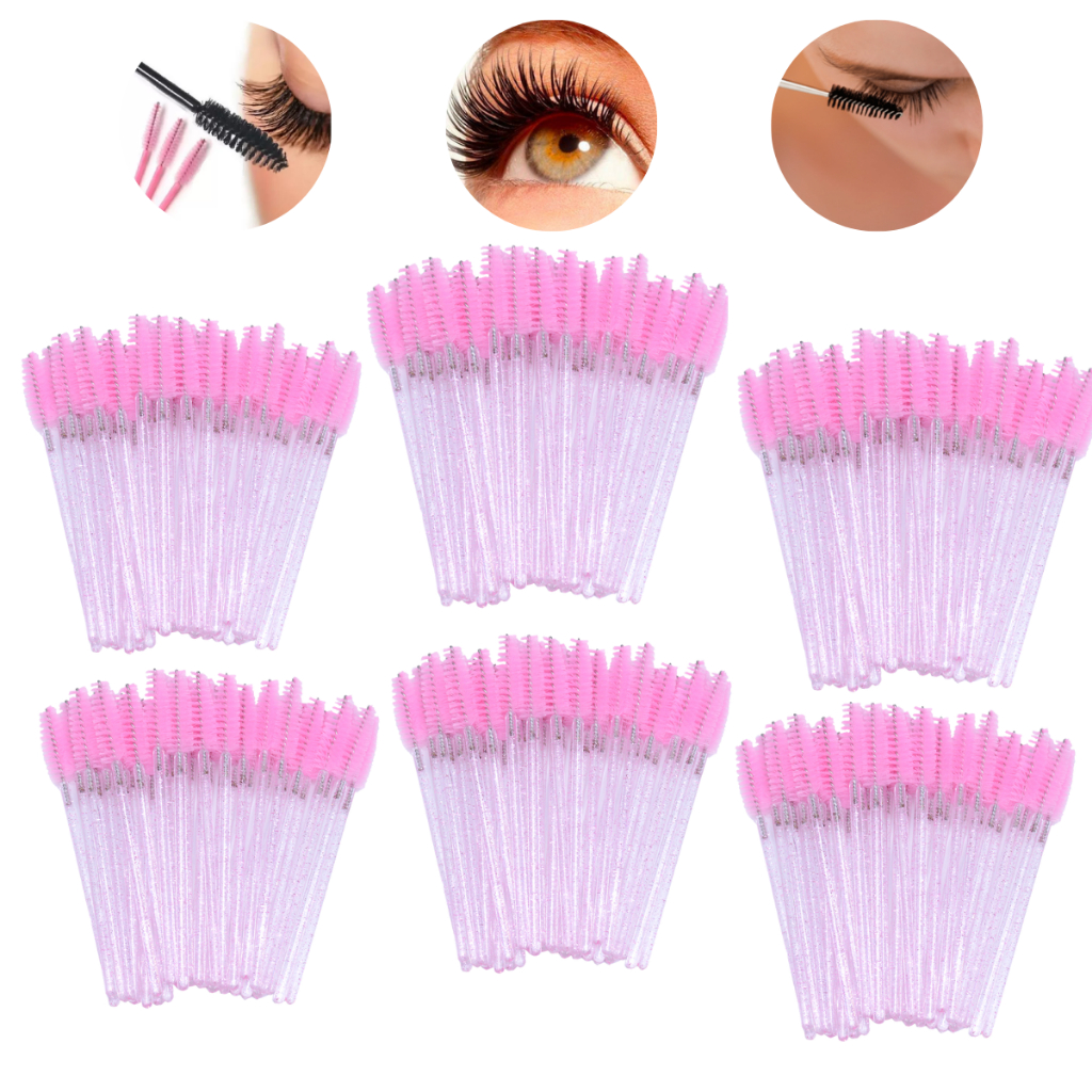 Kit 300 Escovinhas Com Glitter Extensão De Cilios Sobrancelha Descartáveis