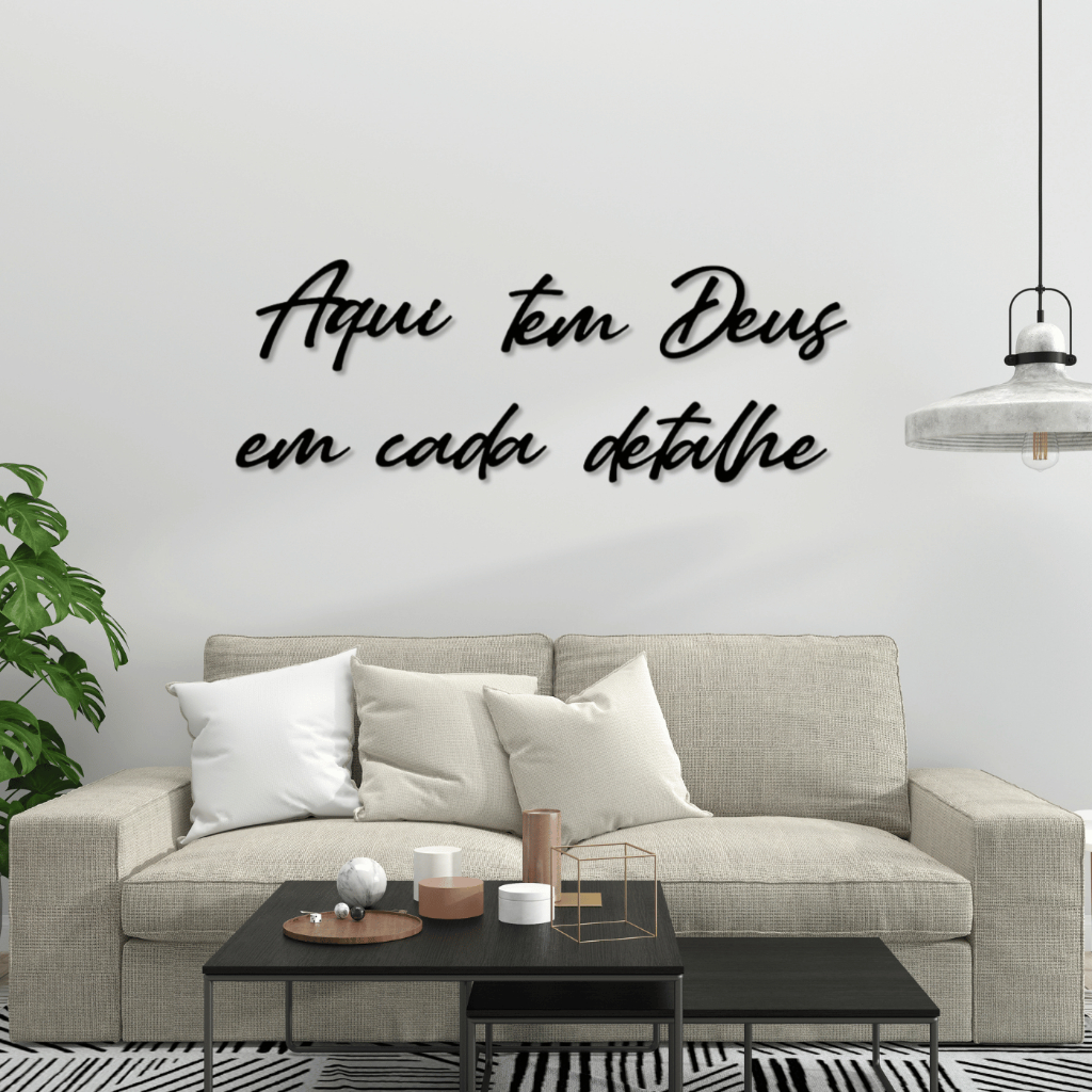 Frase Decorativa Em Mdf Aqui Tem Deus em Cada Detalhe Preto 1 Metro em Oferta na Shopee