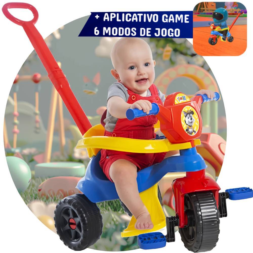 Motoquinha + Game Aplicativo 3D - Menino Utilizável De 1 a 3 Anos Com Empurrador, Protetor, Pedais - Motoca Triciclo em Oferta na Shopee