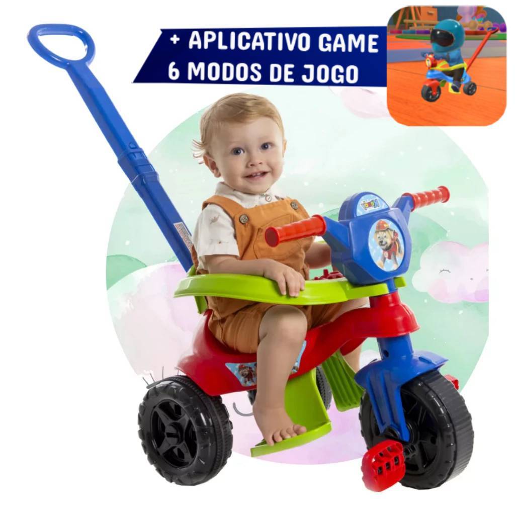 Triciclo Motoca + Game Aplicativo 3D Velotrol Menino Completo: Pedais, Empurrador, Protetor e Apoio em Oferta na Shopee