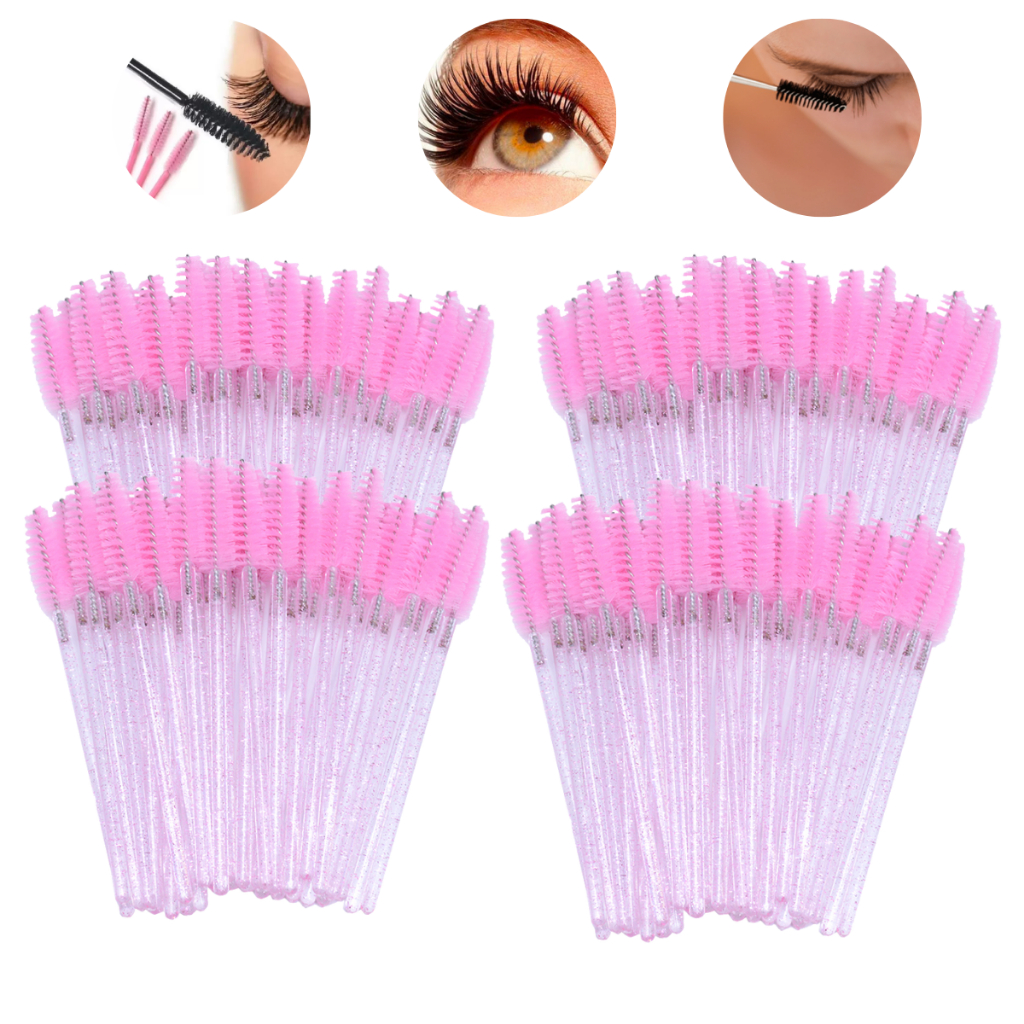 Kit 200 Escovinhas Com Glitter Extensão De Cilios Sobrancelha Descartáveis