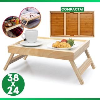 Bandeja Dobrável De Madeira Para Café E Refeições Na Cama 38X24 cm