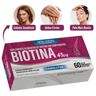 Vitamina Biotina Cabelo Unhas e Pele Vitamina 45g 60 Comprimidos Arte Nativa em Oferta na Shopee