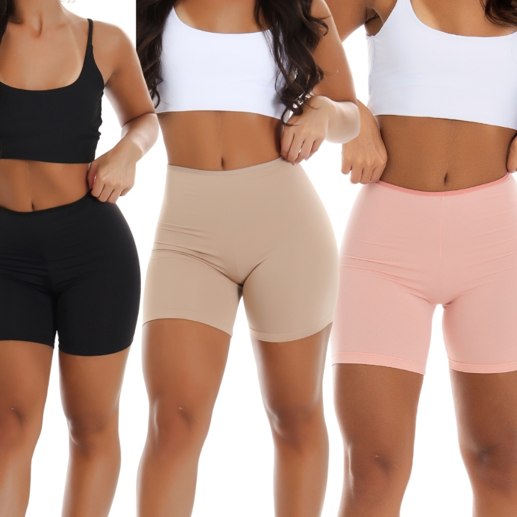 Kit 2 Bermuda Short Segunda Pele Anágua Bermudinha Confortável Microfibra Lisa Usar Com Vestido Saia