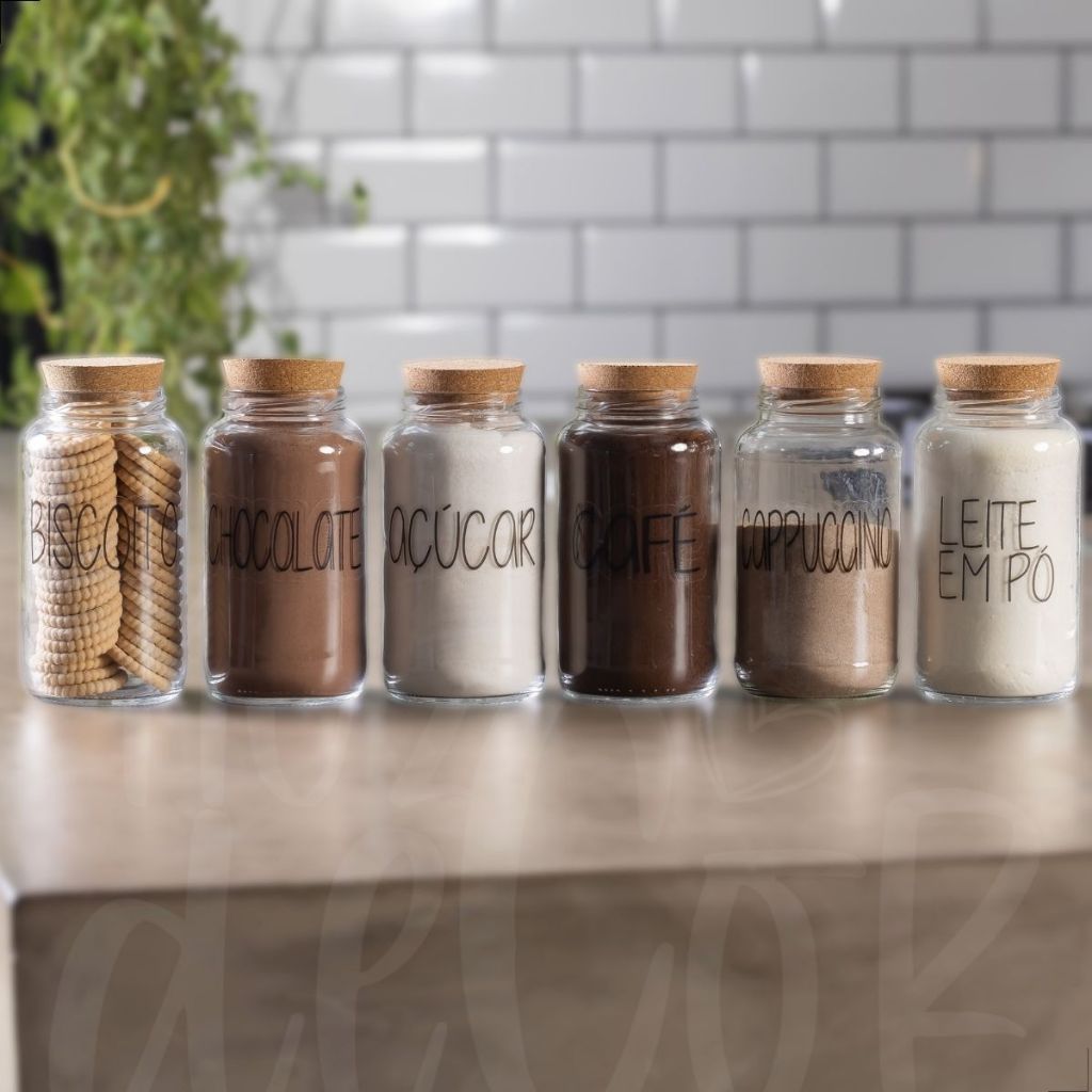 Kit Cantinho do Café | Café, Açúcar, Biscoito, Leite em Pó, Chocolate, Cappuccino | Potes de Vidro | Mantimento em Oferta na Shopee