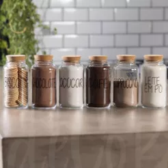Kit Cantinho do Café | Café, Açúcar, Biscoito, Leite em Pó, Chocolate, Cappuccino | Potes de Vidro | Mantimento