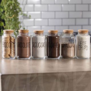 Kit Cantinho do Café | Café, Açúcar, Biscoito, Leite em Pó, Chocolate, Cappuccino | Potes de Vidro | Mantimento em Oferta na Shopee