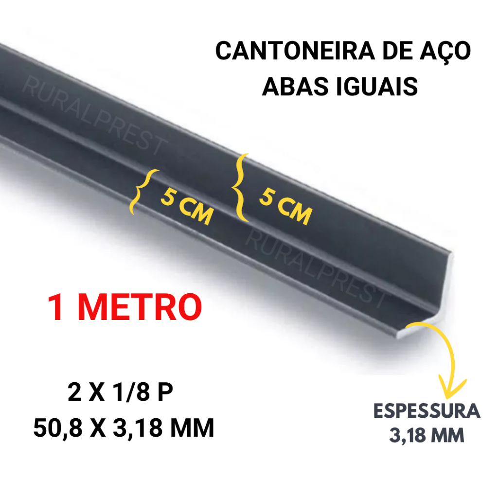 CANTONEIRA DE FERRO 2 X 1/8 P ABAS IGUAIS - ( 50,8 X 3,18 MM ) - 1 PEÇA DE 1 METRO