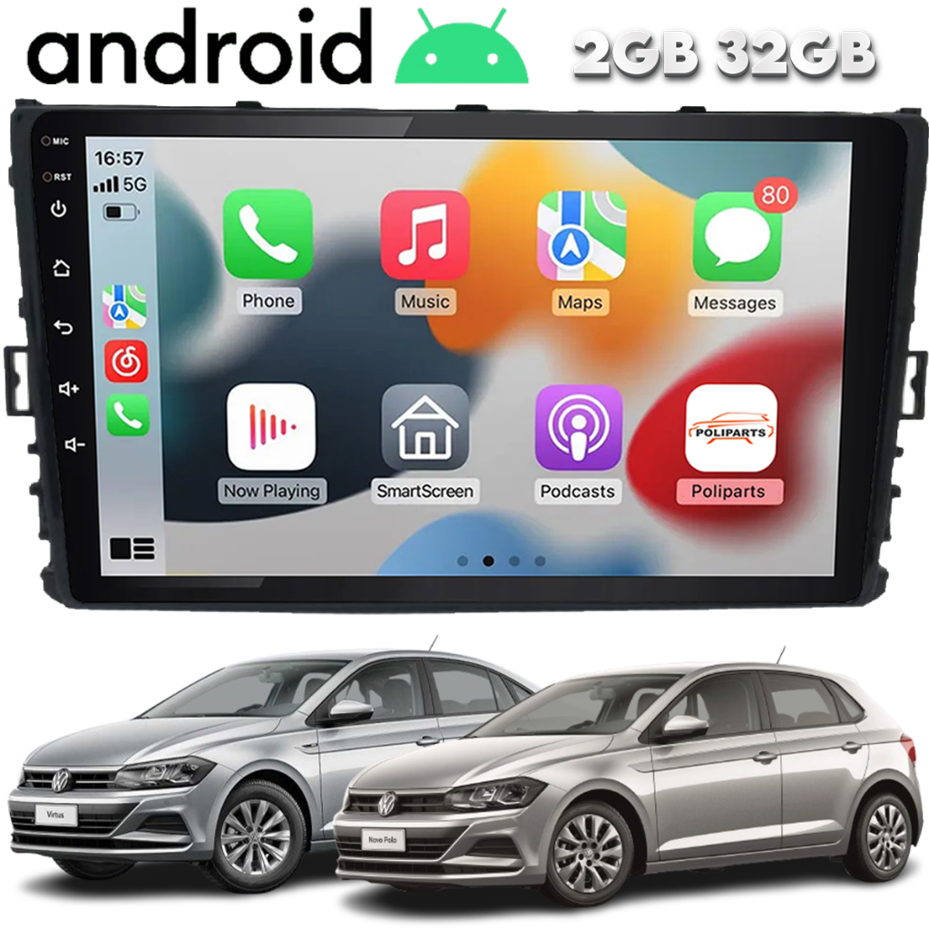 Central Multimidia Android Novo Polo Virtus T Cross 9 Polegadas Gps Wifi Bluetooth Carplay em Oferta na Shopee