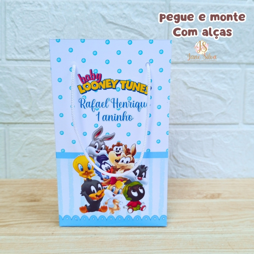 Sacolinha Personalizada Baby Looney Tunes - Lembrancinha - Festa Infantil - Aniversario / PEGUE E MONTE
