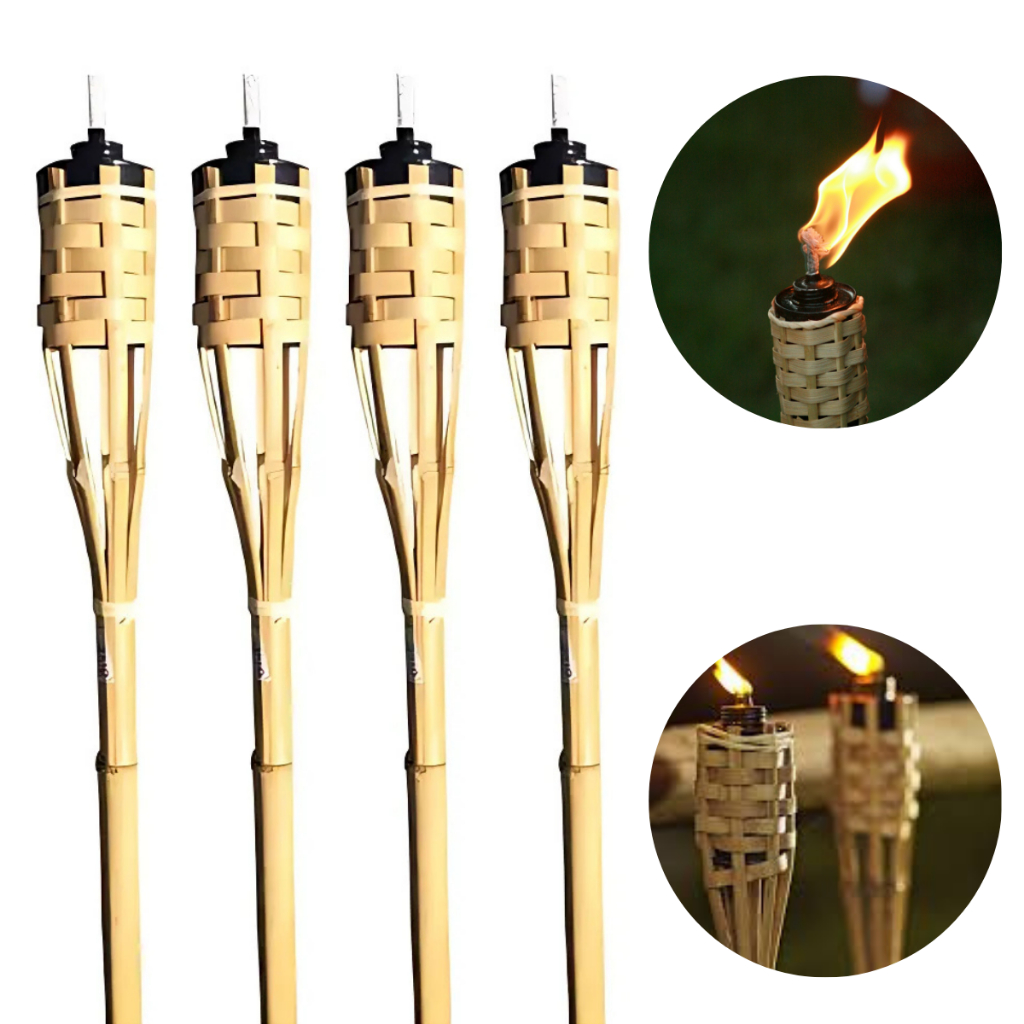 Kit 4 Tochas Bambu Lamparina Iluminação Festa Temática Decoração Jardim Luau 120cm