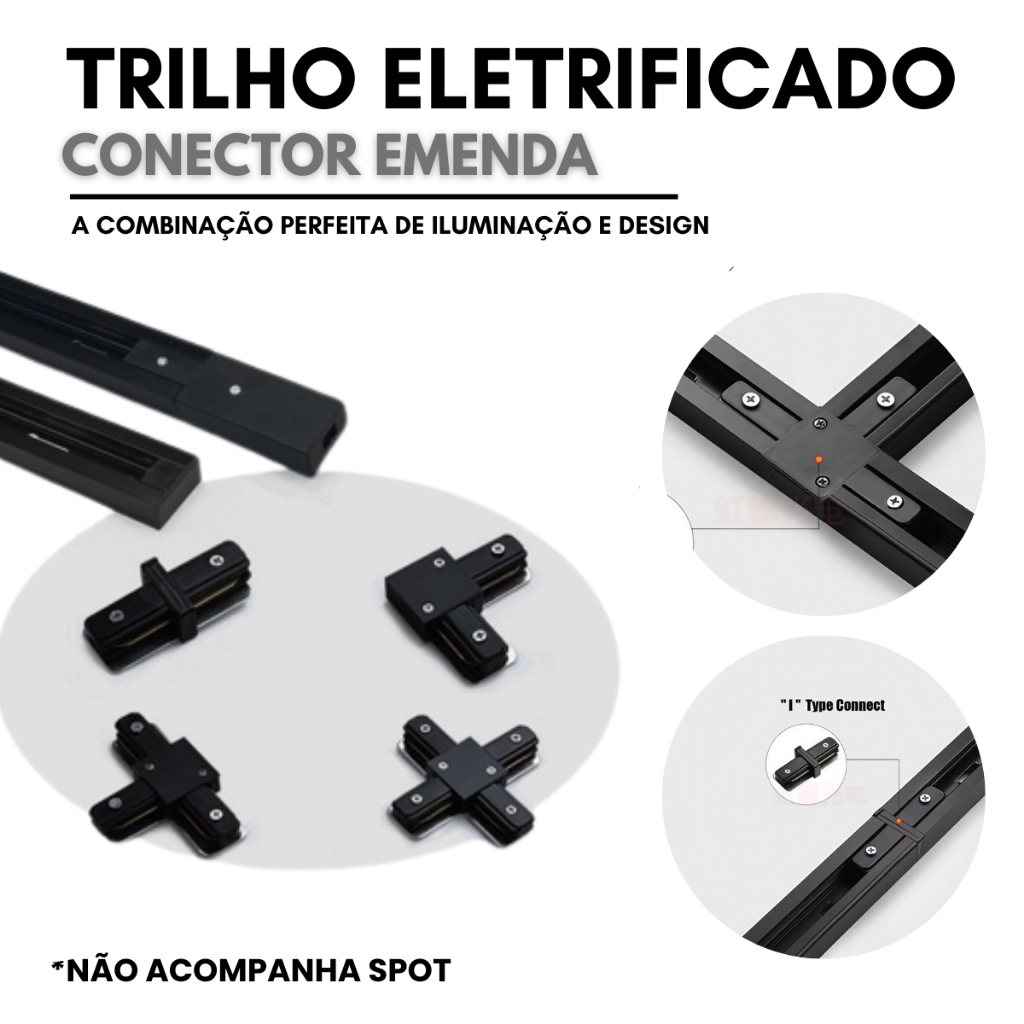 Trilho Eletrificado Para Spot LED e Conector Emenda Junta Para Trilho em Oferta na Shopee