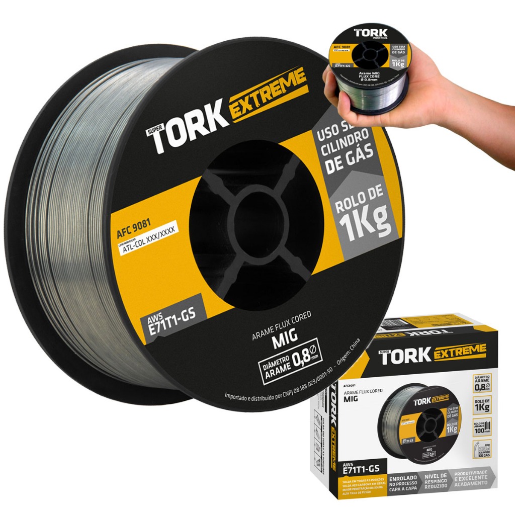 Arame Para Solda Mig Para Uso Sem Gás Flux Core 0,8mm 1kg Super Tork em Oferta na Shopee