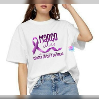Camiseta Unissex /Campanha Março Lilás /Prevenção Contra o Câncer de Colo de Útero em Oferta na Shopee