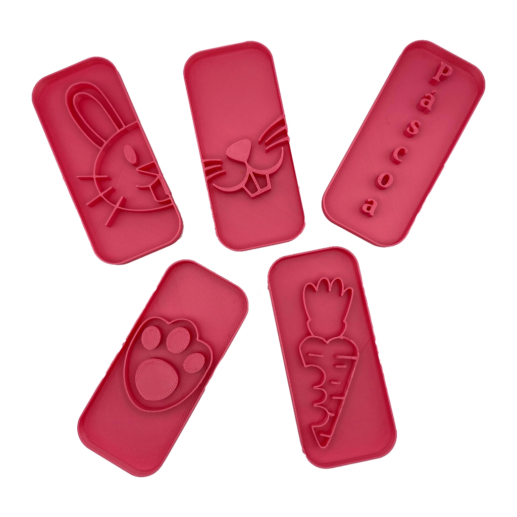 Kit 5 Cortadores Marcador Páscoa - Ovo de Pascoa Coelho Cenoura Carinha Cookie Biscoito Biscuit
