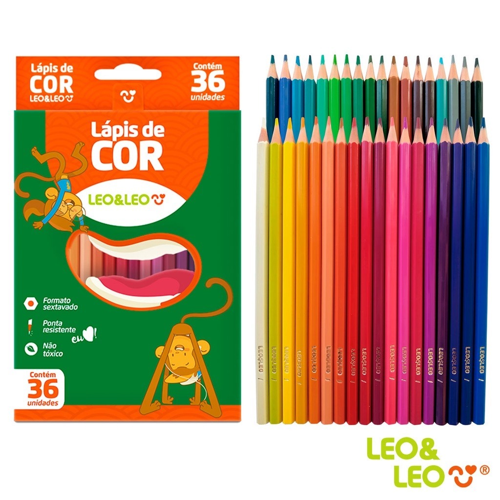 Lápis de Cor 36 Cores Escolar Desenho e Escrita Leo Leo - Leo&Leo/4482