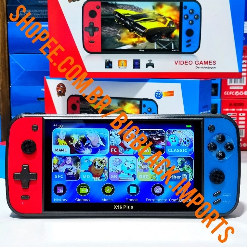 Console Vídeo Game Portátil X16 PLUS + 15 Mil Jogos 7.5 Polegadas (Memória 8GB com + Jogos de Brindi)