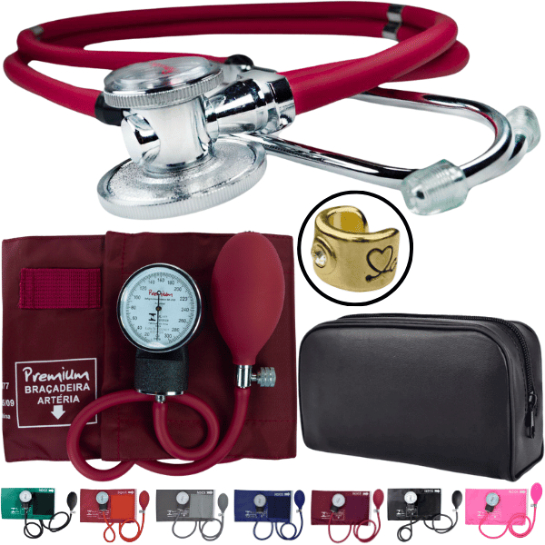 Kit Esfigmomanometro Aneroide Estetoscópio Rappaport Duplo Adulto Pediátrico Premium Acadêmico