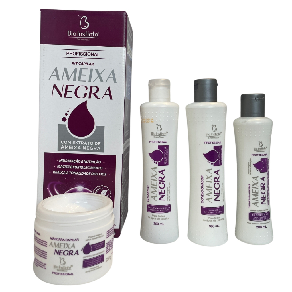 Shampo, Condicionador, mascara capilar, Creme pentear. Kit 4 em 1 Ameixa Negra.
