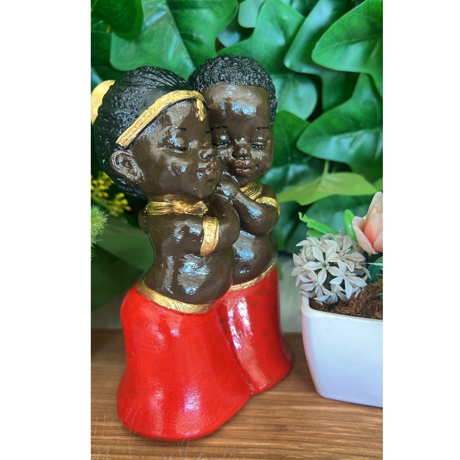 Imagem Casal Erê Vermelho Africano 15CM em Gesso