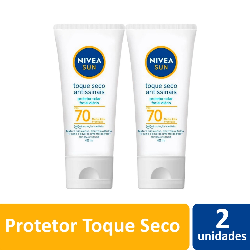 KIT C/2 PROTETOR SOLAR TOQUE SECO ANTISSINAIS FPS70 NIVEA SUN 40ML em Oferta na Shopee