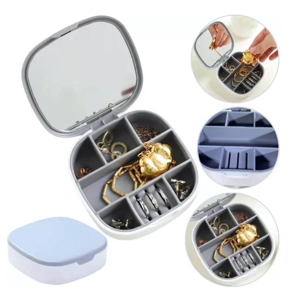 Mini Porta Joia com Espelho (605092) Bijuteria Portátil Organizador Colar Anel Brinco