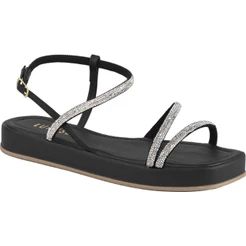 Sandália Papete Feminina Lumiss Confortável Flatform Tiras Strass Blogueira Preto