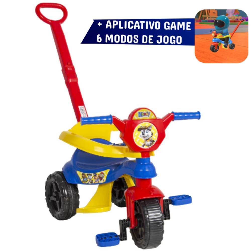 Triciclo + Game Aplicativo 3D Completo - C/ Pedal, Protetor, Empurrador - Velotrol, velocipede