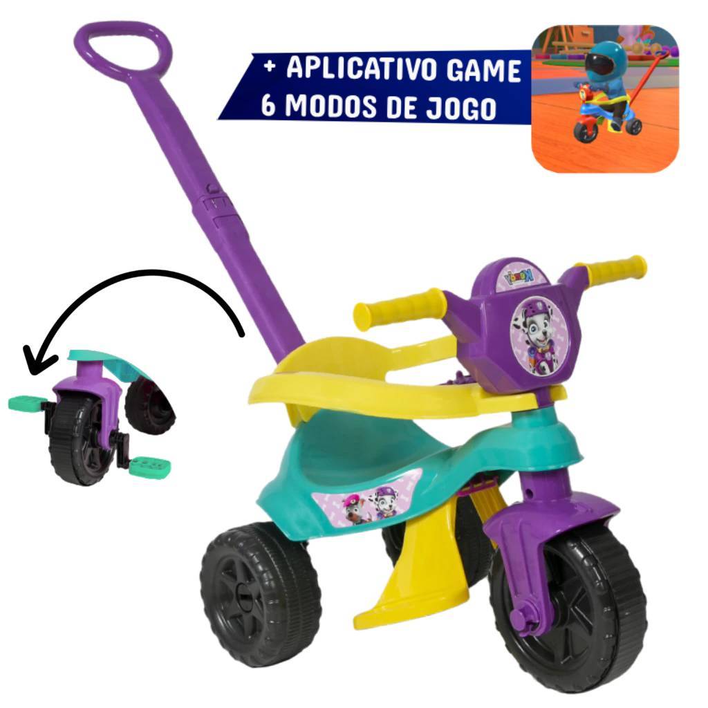 Motoca Menina Completa + Game Aplicativo 3D - Pedal, Apoio, Proteção, Haste - 1 a 3 anos - Inmetro em Oferta na Shopee