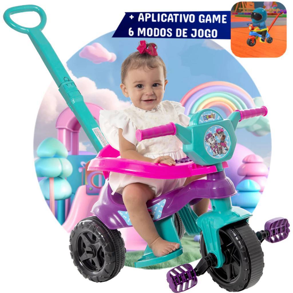 Triciclo Infantil + Game Aplicativo 3D Menina Tiffany Completo C/ Pedal, Empurrador Protetor Inmetro em Oferta na Shopee