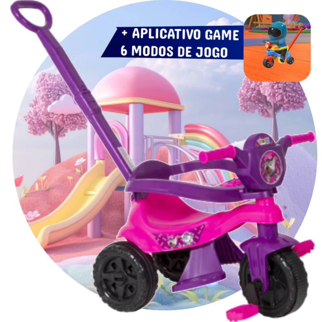 Motoca Roxo/Pink  + Game Aplicativo 3D  - 1 a 3 anos 🌸 Completa: Empurrador, Pedal, Protetor em Oferta na Shopee