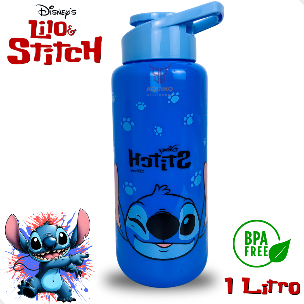 Garrafa de Água Squeeze Stitch Escolar 1 Litro Plástico em Oferta na Shopee