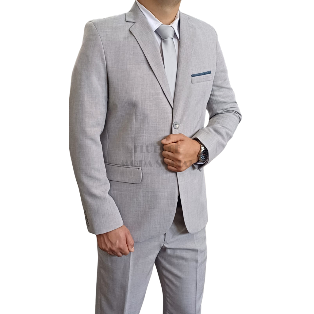 Terno Social Masculino Slim Microfibra Melange Várias Cinza Claro e Cores