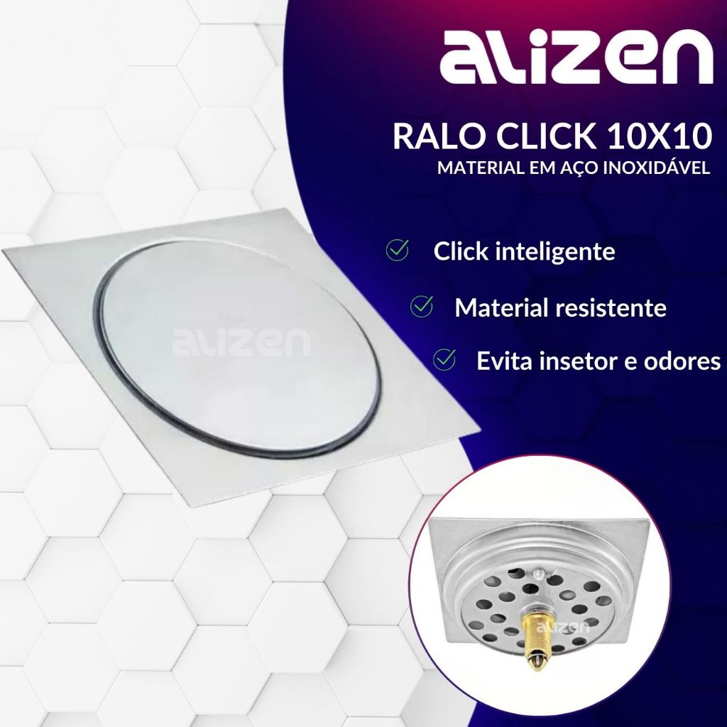 Ralo Click 10x10 Inteligente Cromado Aço Inox Super Luxo Ralo Banheiro