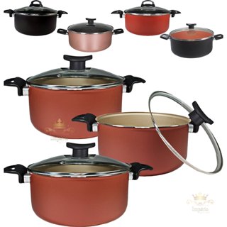 Kit 3 Panelas Caçarolas 16 18 20cm 5 Camadas Antiaderente Teflon Cereja Bege Rose Rosa Cobre Preta Vermelha Tampa Vidro em Oferta na Shopee