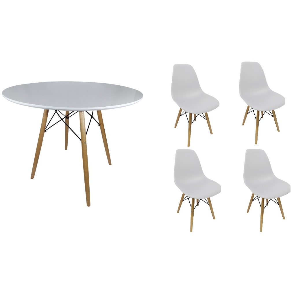 conjunto mesa de jantar 90cm redonda eiffel charles eames com 4 cadeiras sala kit jogo