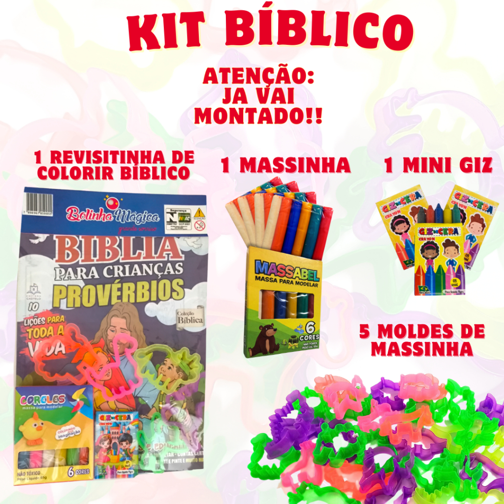 Kit Bíblico Magiquisto Massinha + Colorir + Giz + Forminha Lembrancinha Religioso Completo Festa em Oferta na Shopee