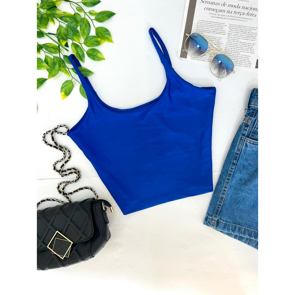 cropped suplex alça fina estiloso barato moda blogueira forro duplo em Oferta na Shopee